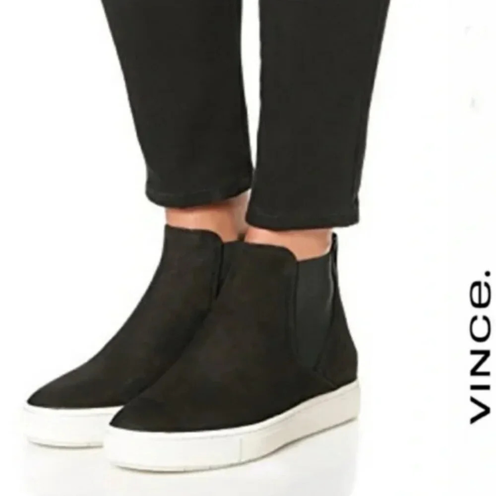 New! Vince Newlyn Suede High-Top Sneakers in Black & White Size 5.5